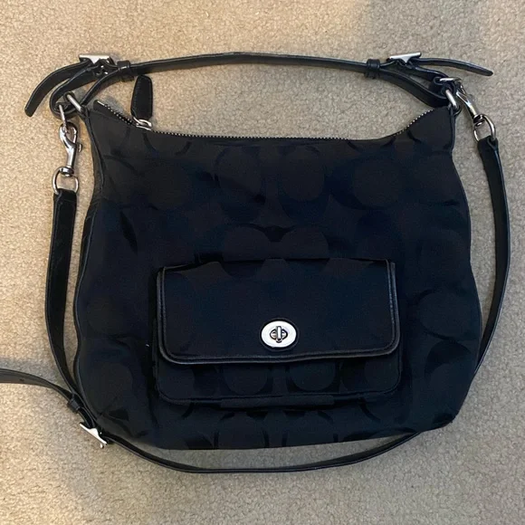 COACH  MONOGRAM CANVAS SHOULDER / CROSSBODY TOTE BAG BLACK - Picture 2 of 7